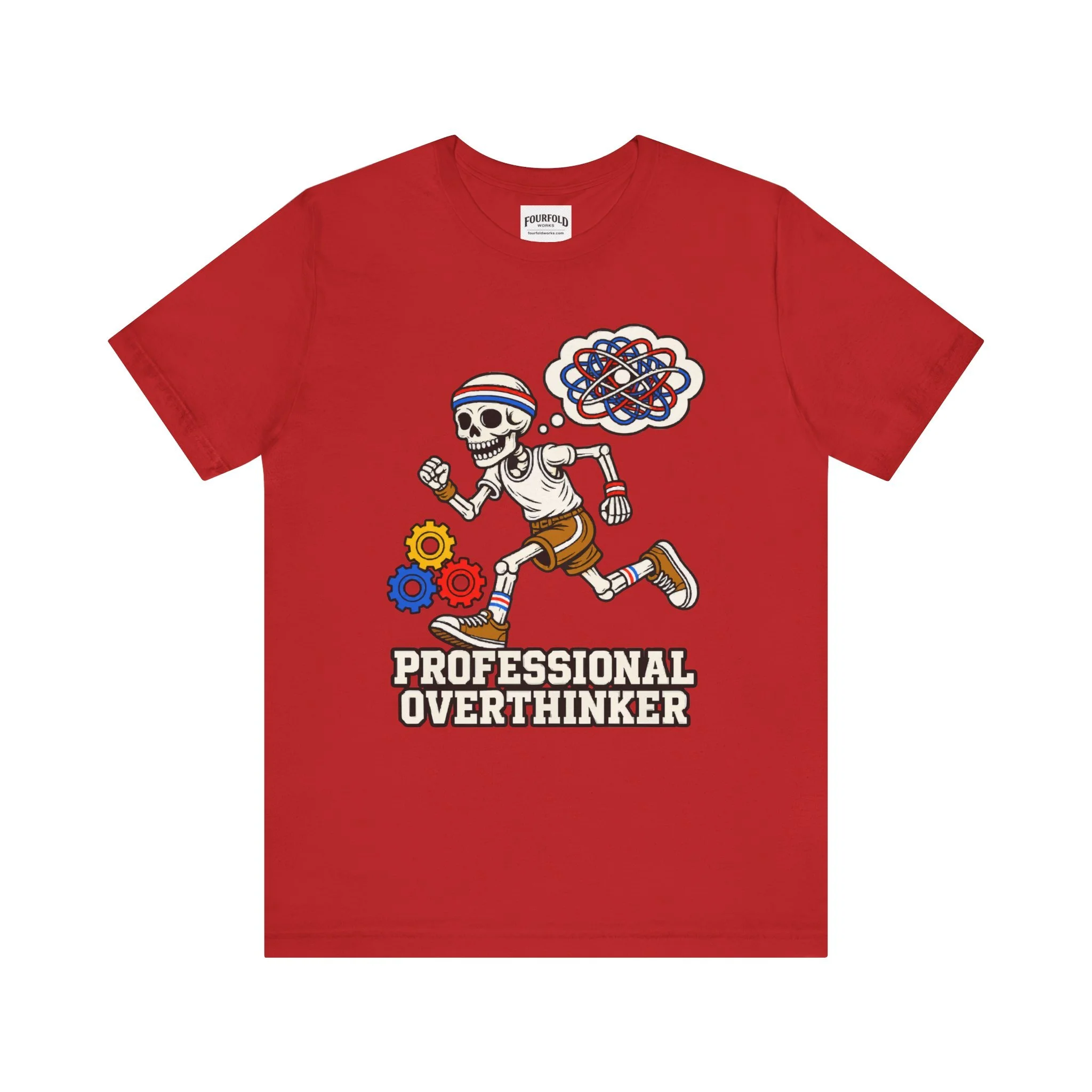 Red Professional Overthinker T-shirt, full front view of the complete graphic and lettering.