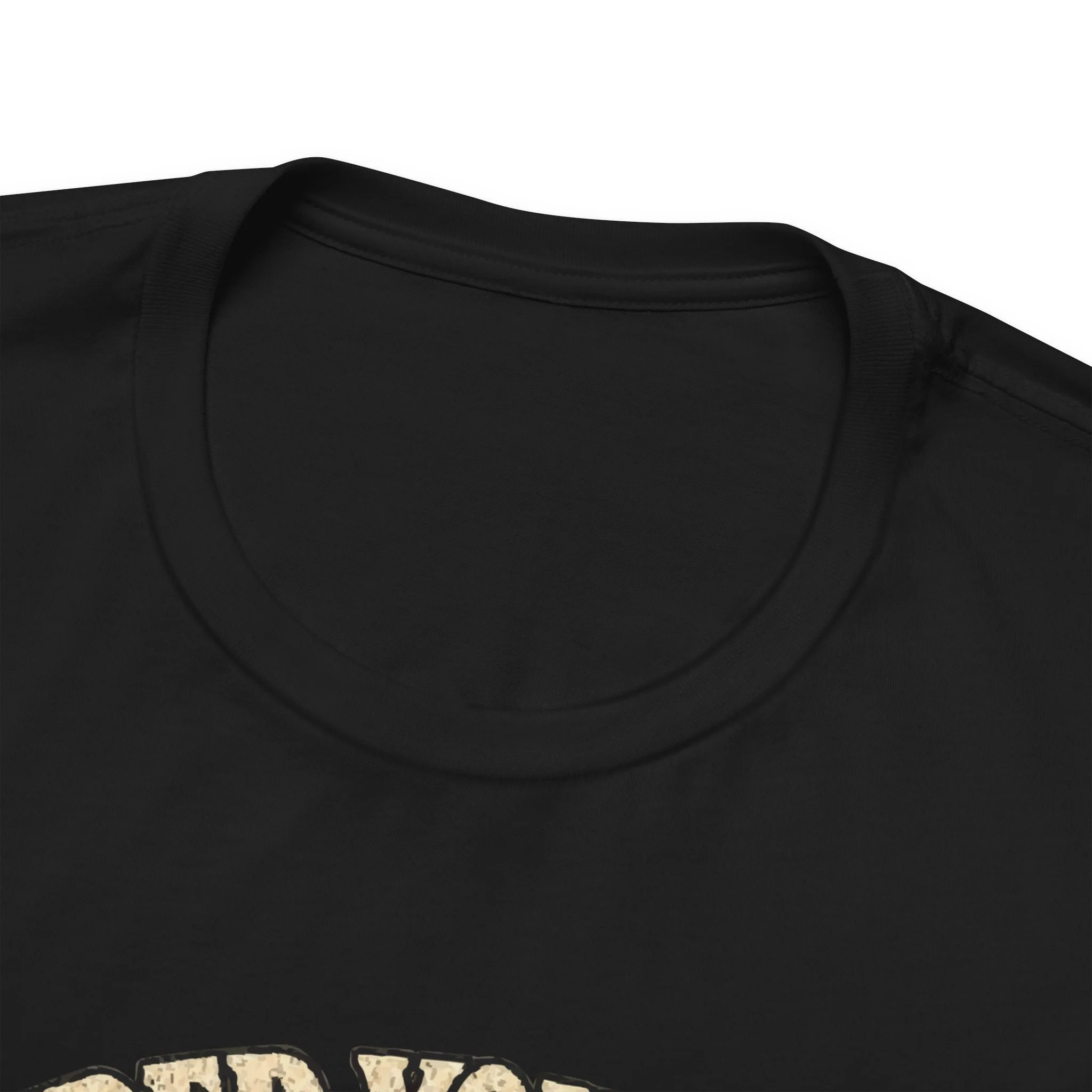 Close view of the Black Skull Split T-shirt collar and upper chest print.