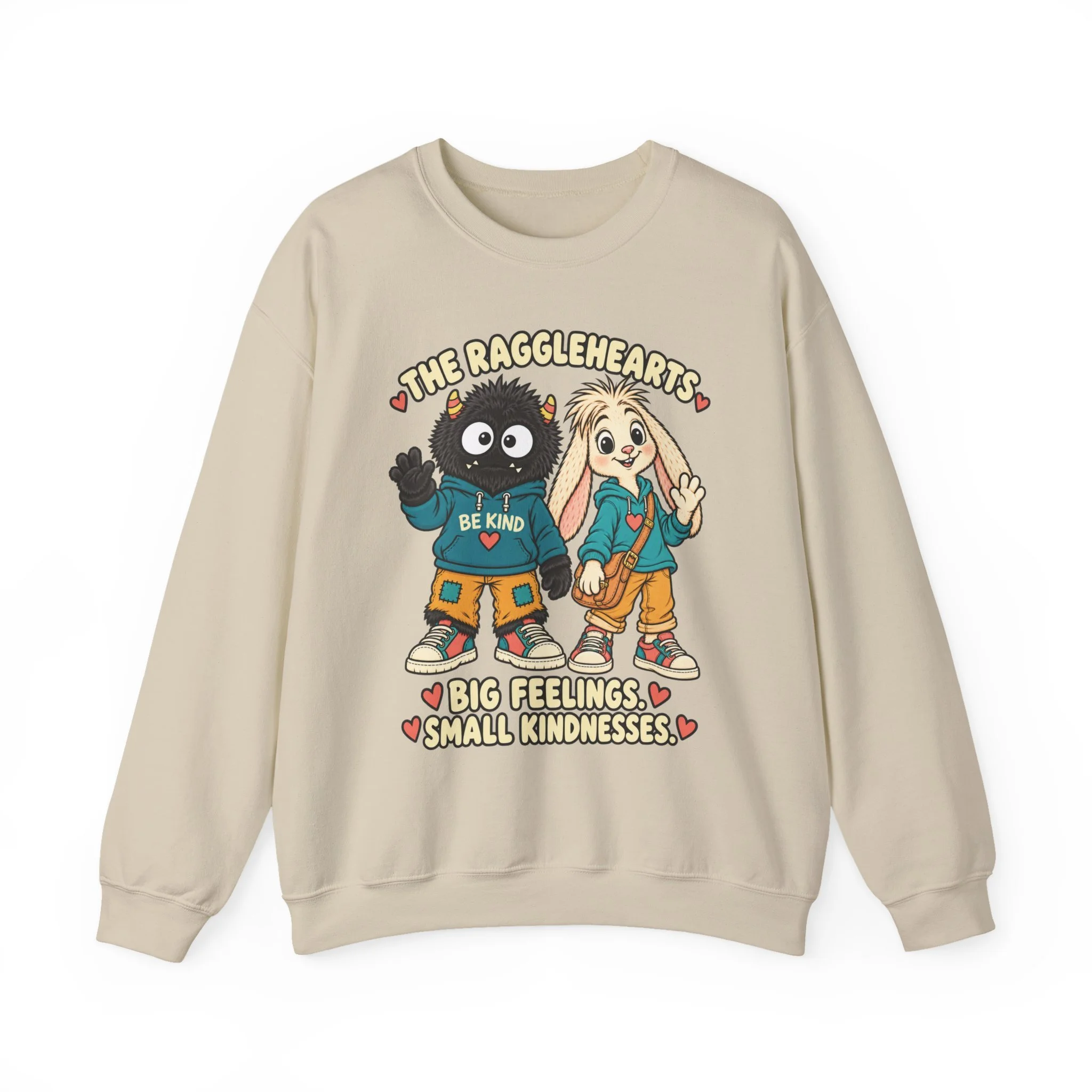 Ragglehearts Sand sweatshirt front with complete enlarged artwork and approved character colors.