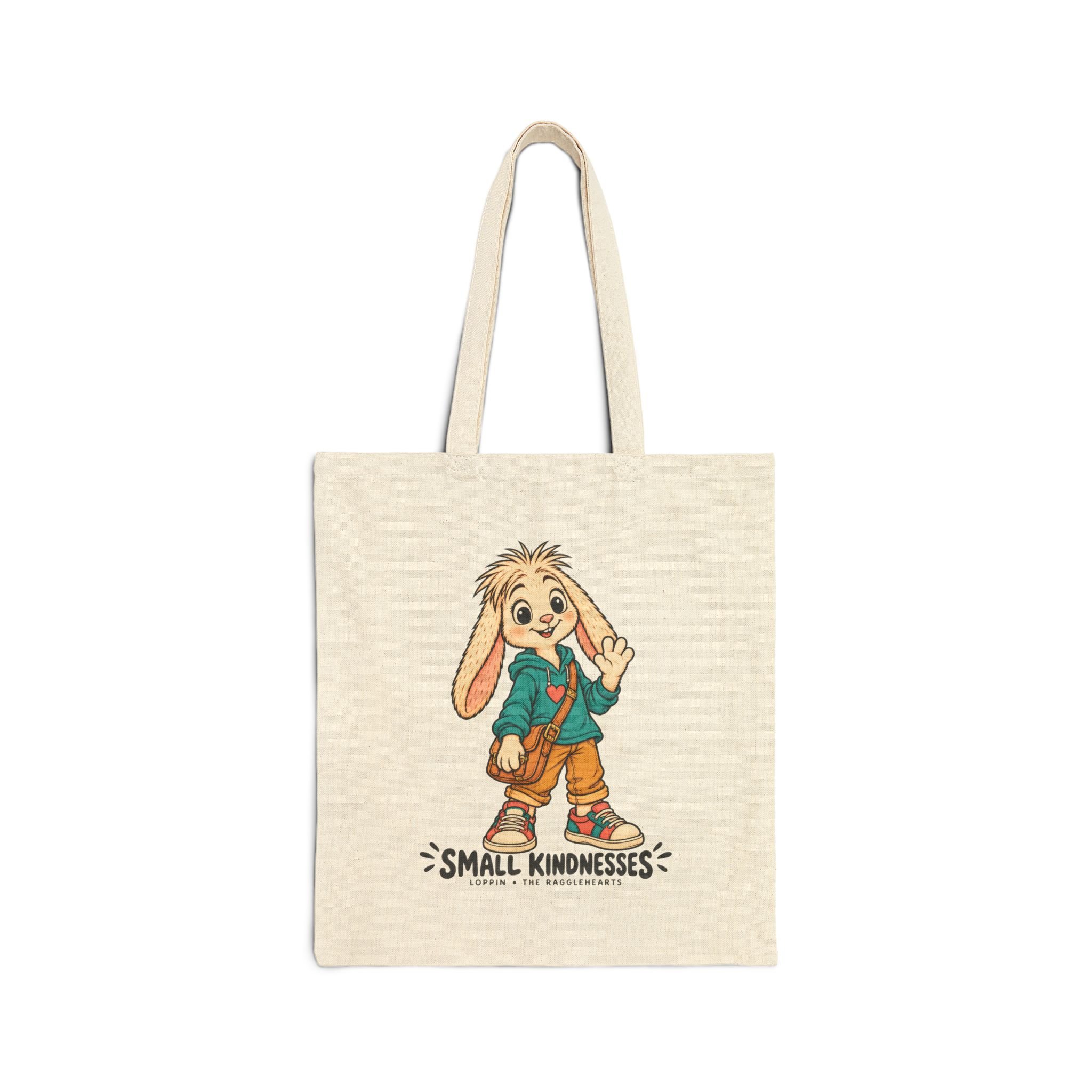 Natural Loppin canvas tote, flat printed front with the complete approved character colors and wording.