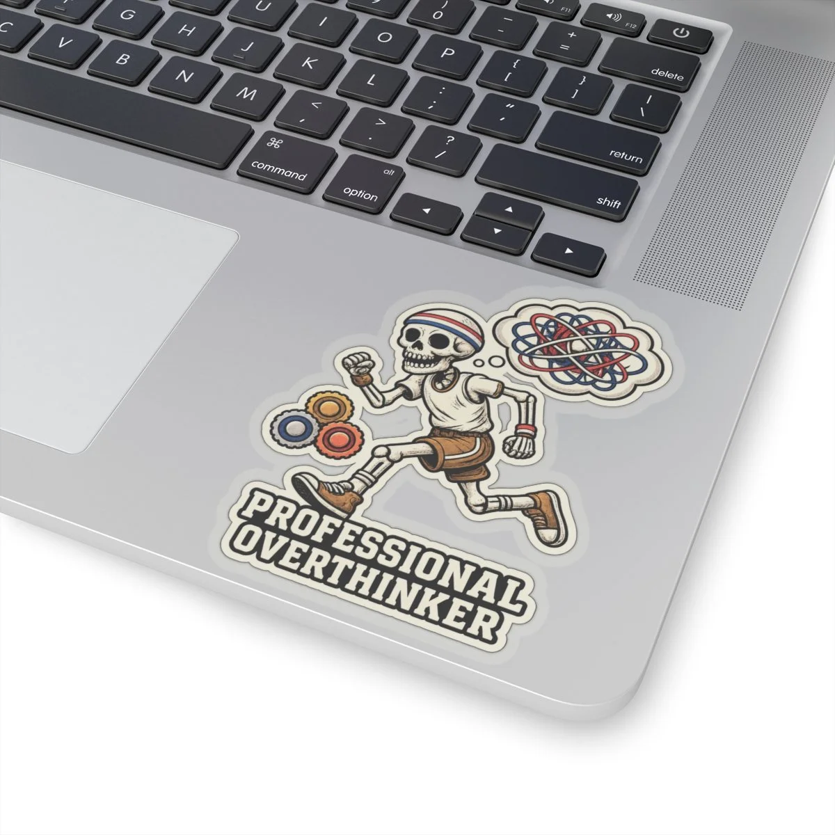 Professional Overthinker decal on a laptop, showing the complete approved artwork.