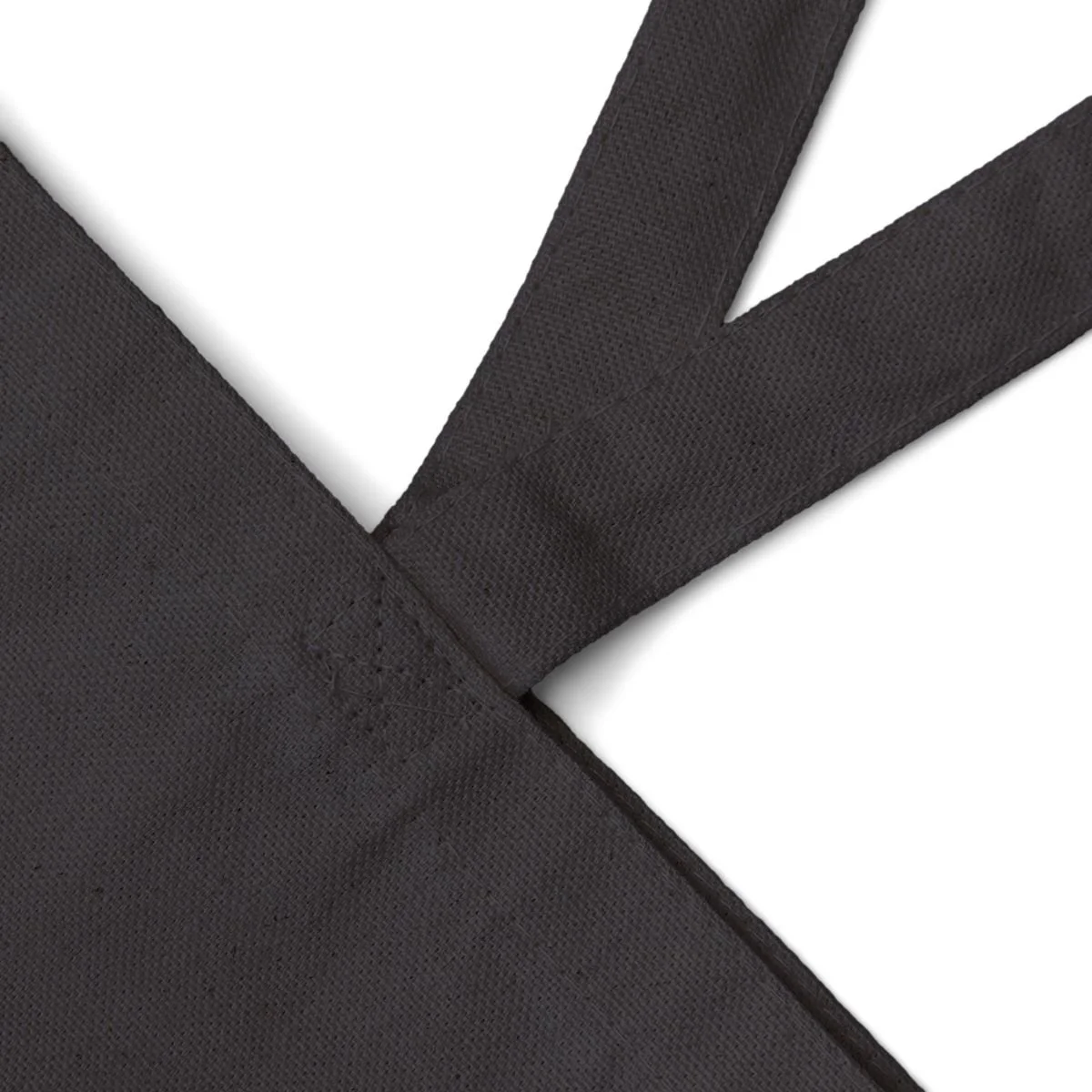 Close view of the Black Pause Breathe Choose tote handles, fabric, and stitching.
