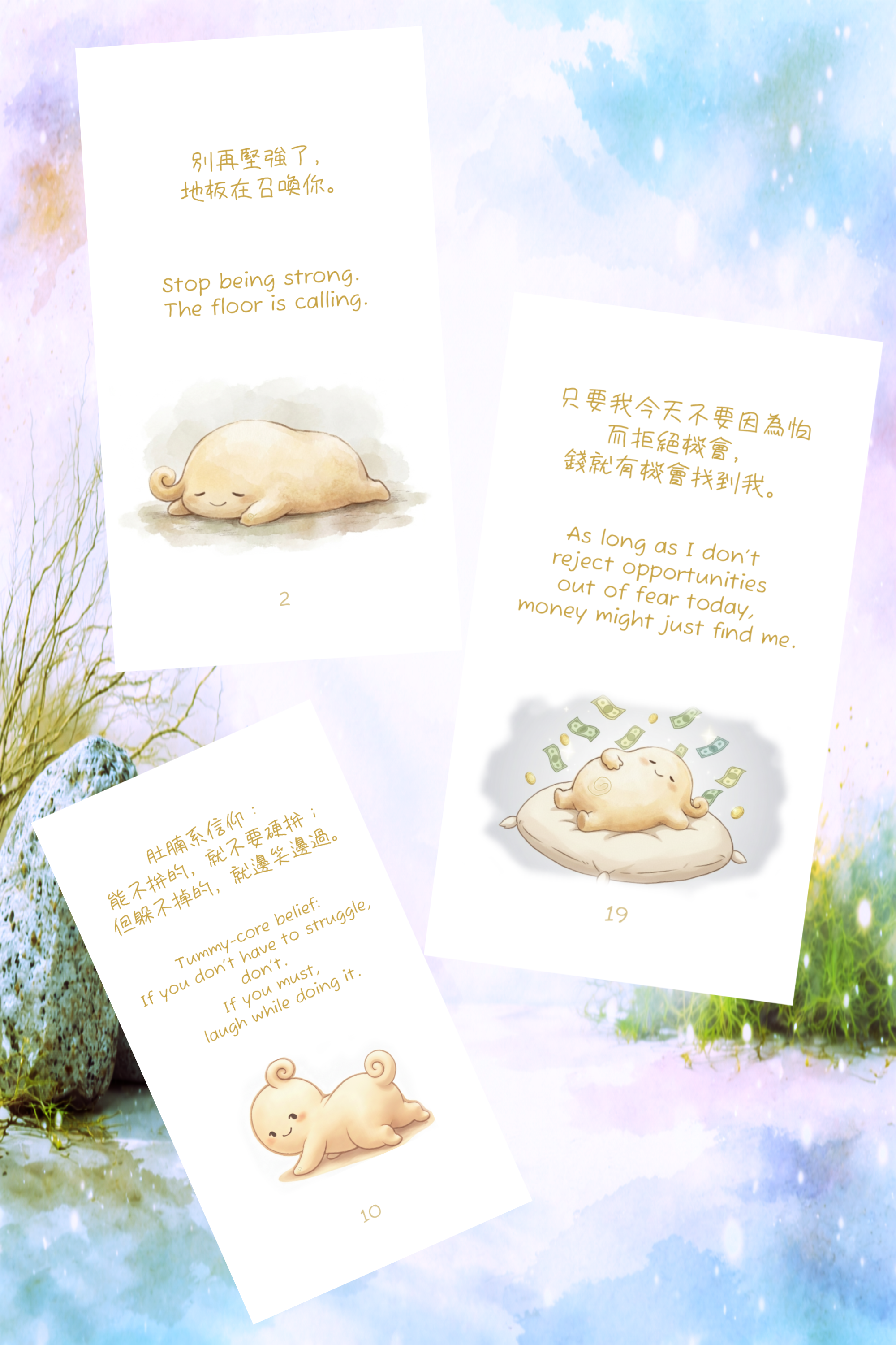 Pudding character card from Aurora Fern Oracle universe