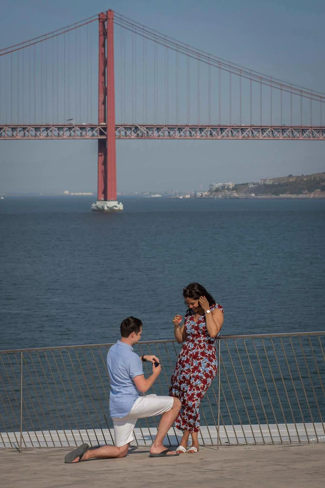 Secret Proposal in front of Lisbon bridge, no the roof of MAAT museum.