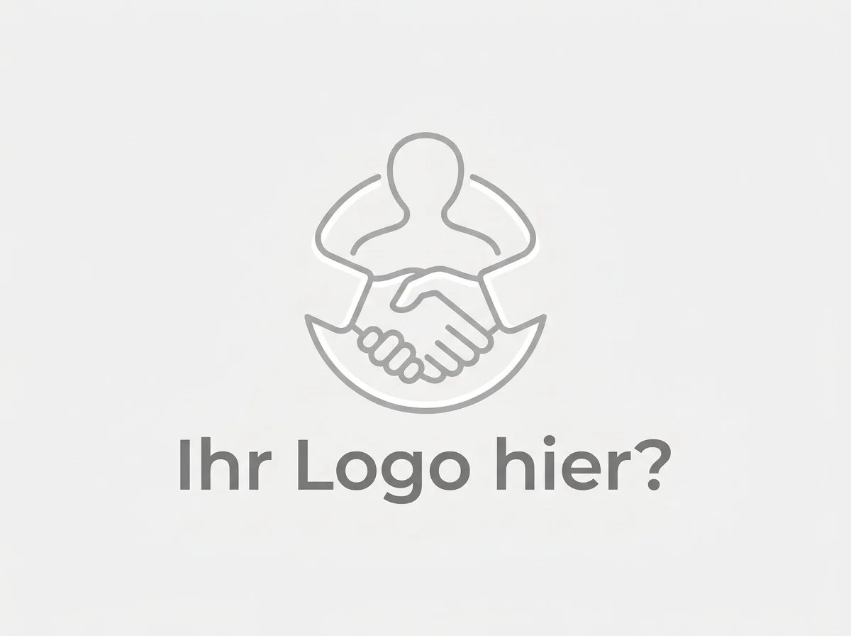 Platzhalterbild mit einem Symbol eines Händedrucks und einem menschlichen Kopf. Darunter steht in Deutsch: 'Ihr Logo hier?'.