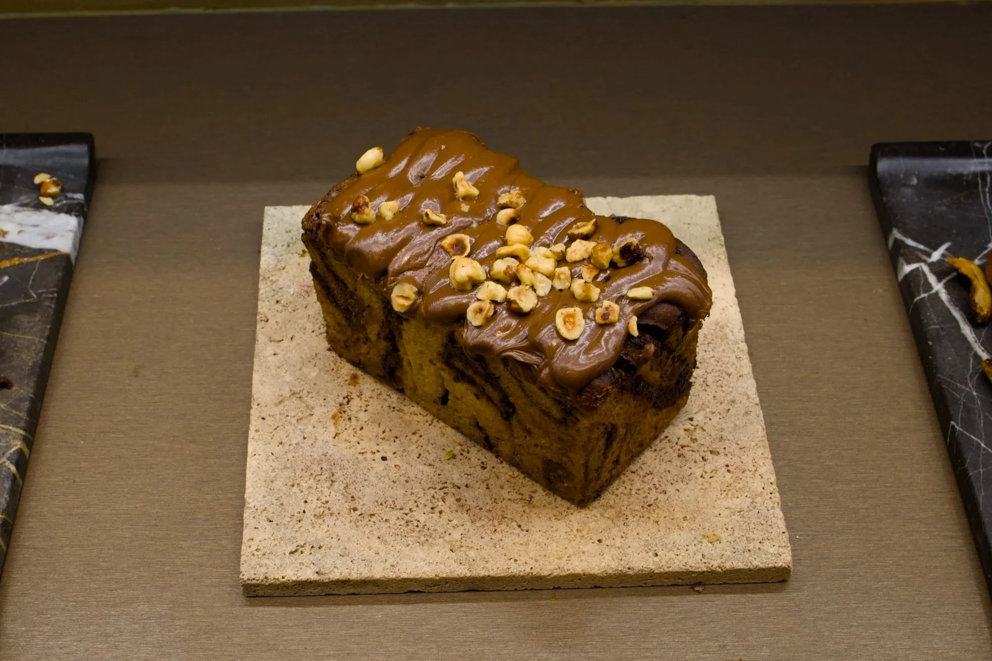 Elegant marbled French pastry – gourmet dessert photography in a chic setting