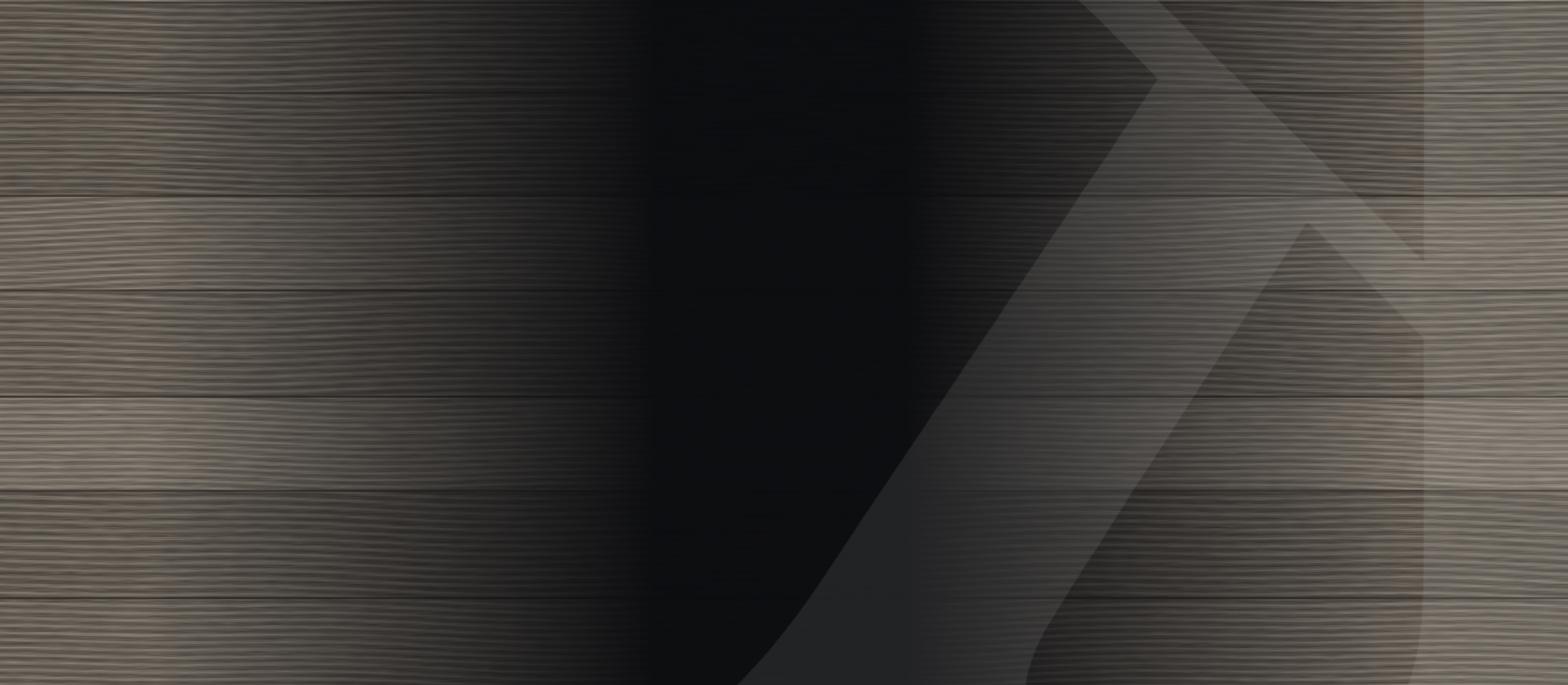 Dark wooden surface with a black abstract shape and semi-transparent overlapping geometric layers.