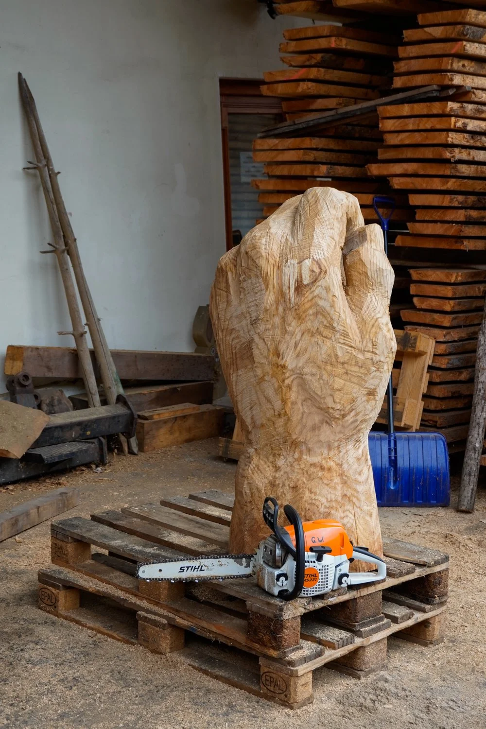 Hybrid #2, 2026. Wood and objet trouvé — 228x180x83cm