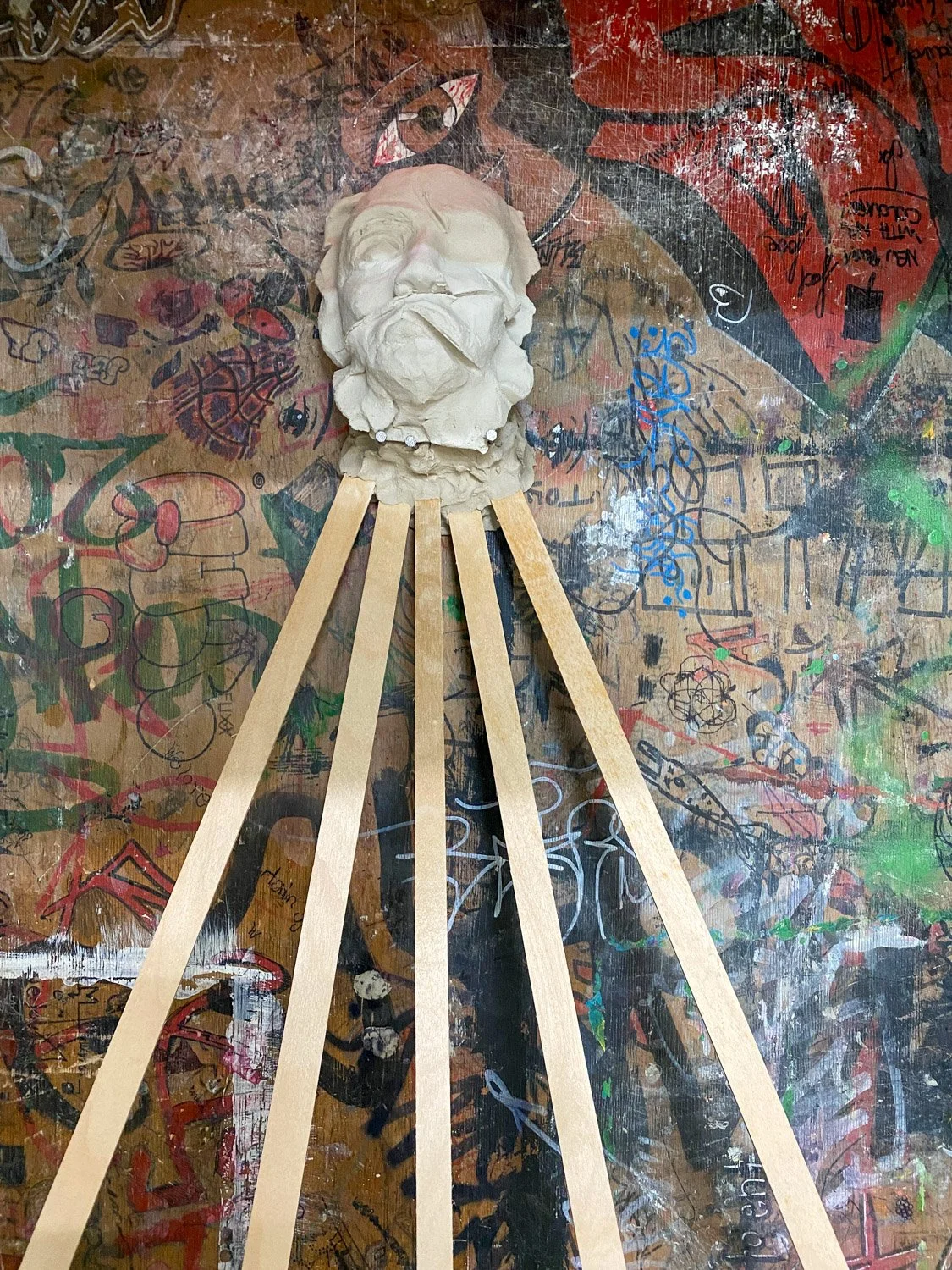 Marterle (Wayside shrine), 2022. Wood, ceramics and multilayer boards — 160x90x90cm