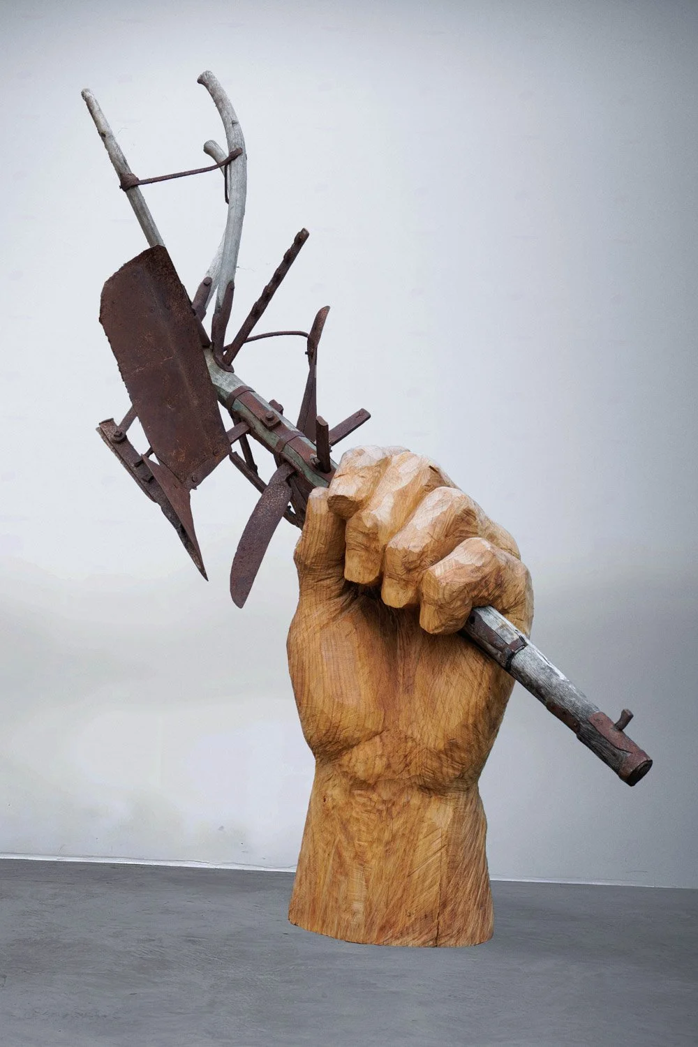 Hybrid #2, 2026. Wood and objet trouvé — 228x180x83cm