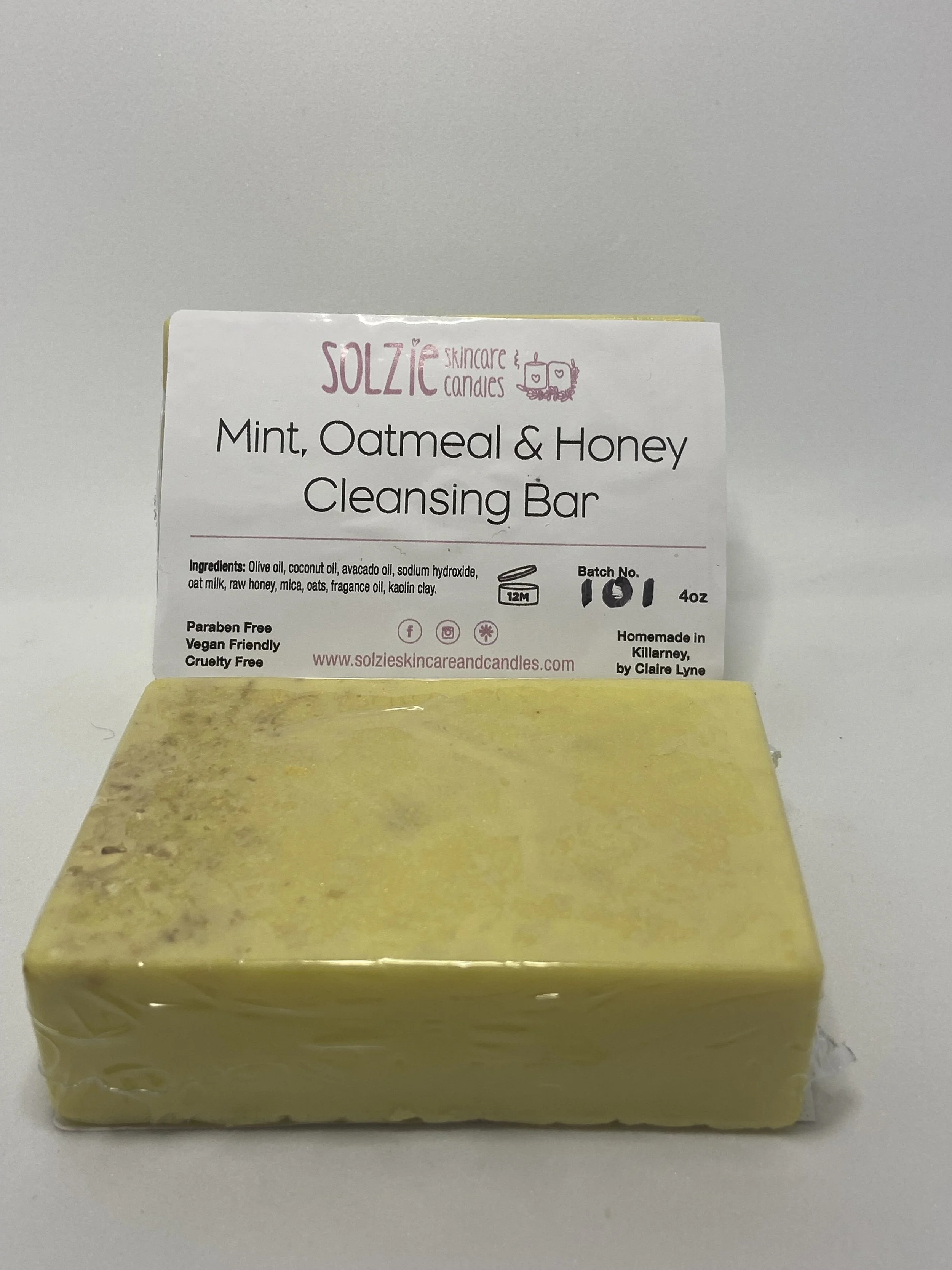 Mint, Oatmeal and Honey Cleansing Bar.