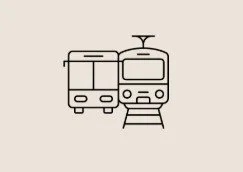 Line drawing of a train or subway car on tracks.