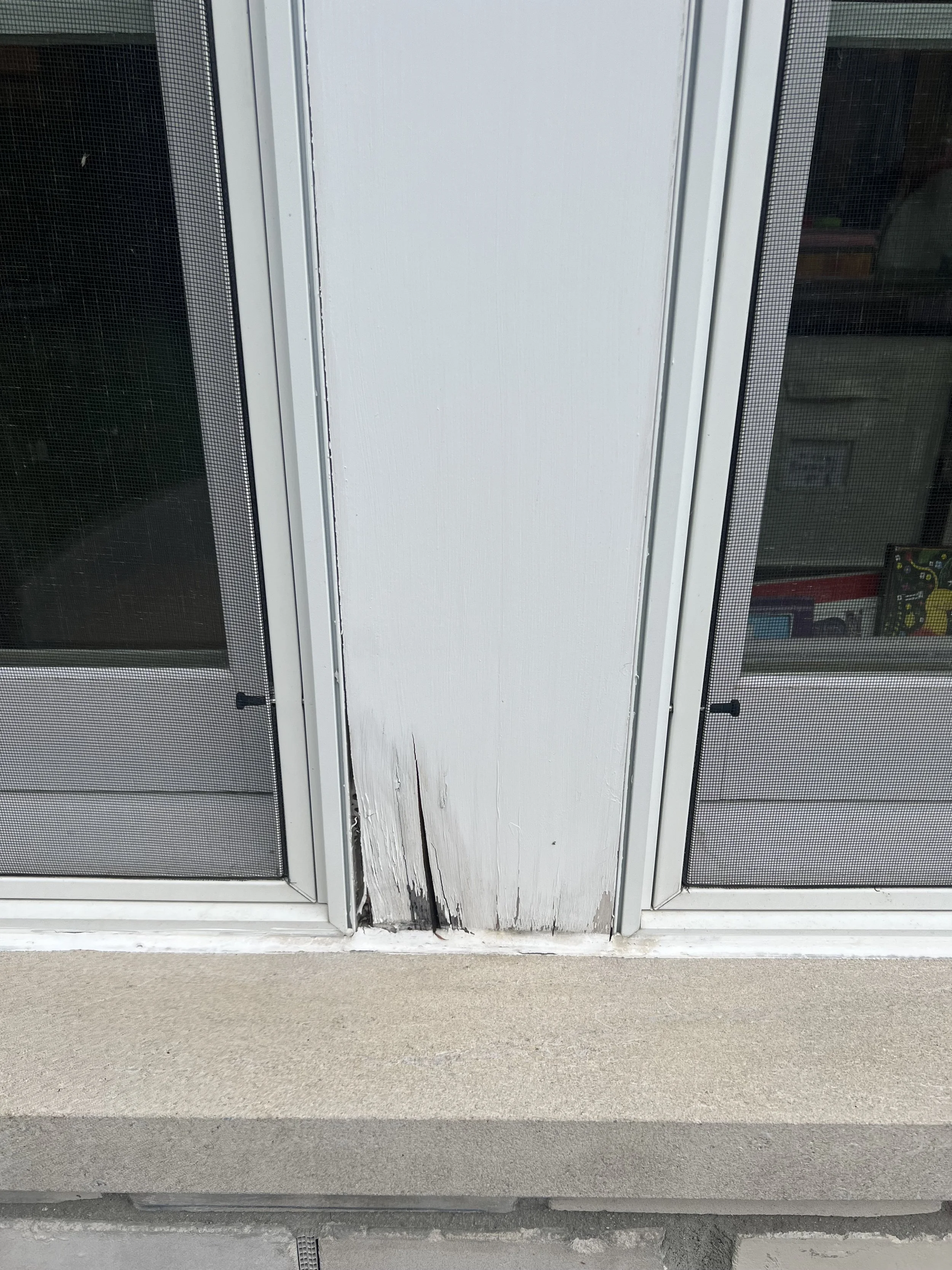 BEFORE - This rear addition in GPP had rot in much of the window trim spanning the rear of the home. This is a common problem and leads to water infiltration between the house sheathing and the brick veneer. 