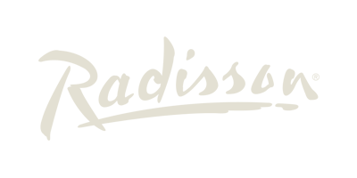 Radisson logo with stylized text on a black background.