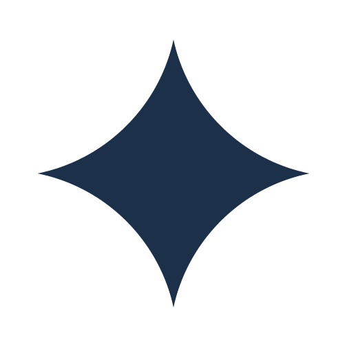 A dark blue sparkle icon with four points, resembling a stylized star or diamond, on a black background.