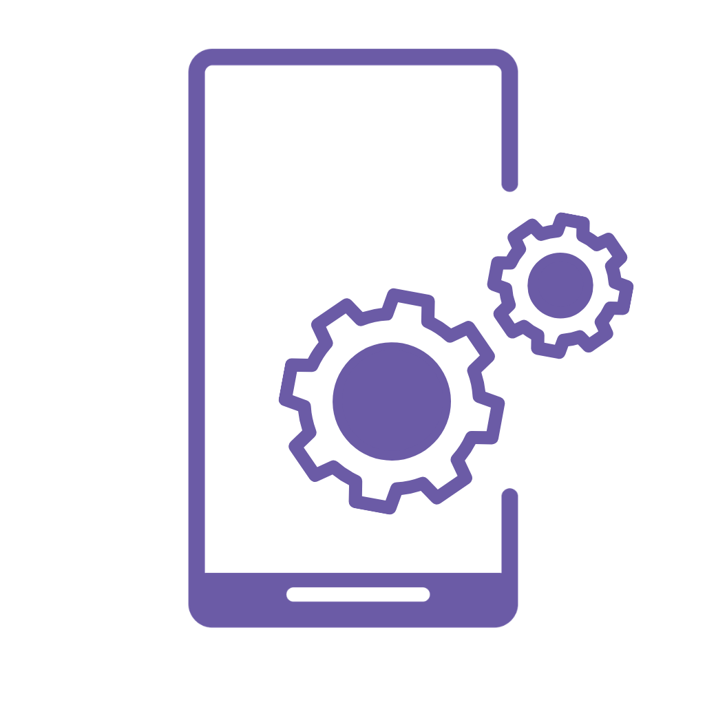 Outline illustration of a smartphone with gear icons representing settings or configuration