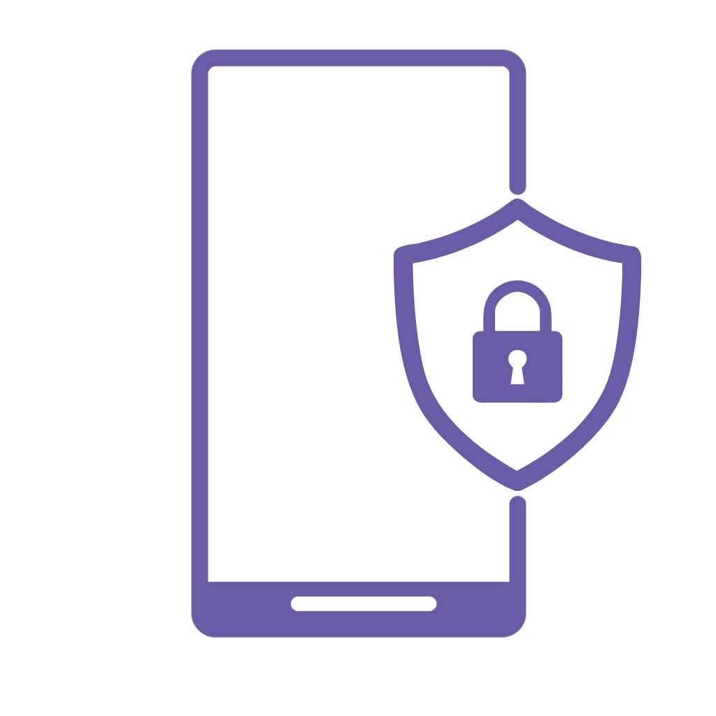 Smartphone with a shield icon containing a padlock, representing mobile security or data protection.