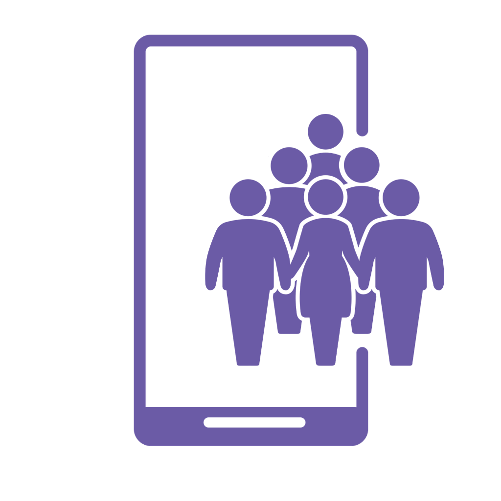 Icon of a group of people on a mobile phone screen, representing a social or group app.