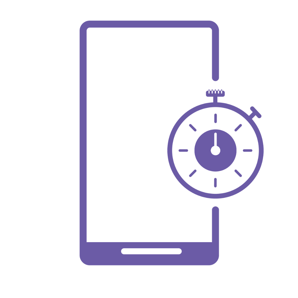 Illustration of a smartphone with a stopwatch icon overlapping on the right side.