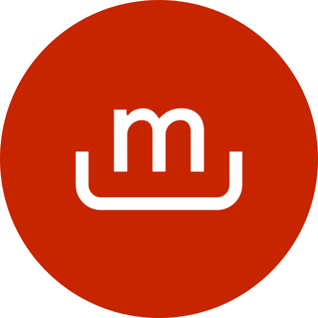 Red circular icon with a white crown and the letter 'm' in the center.