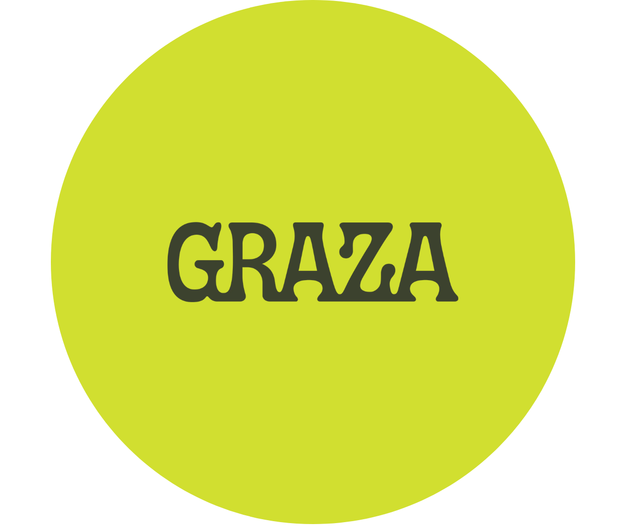 A bright yellow-green circle with the word 'GRAZA' written in the center in dark green, stylized uppercase font.
