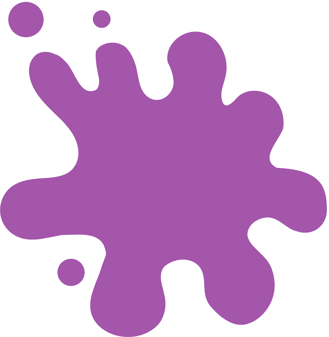 Purple ink or paint splatter with irregular shape on a transparent background.