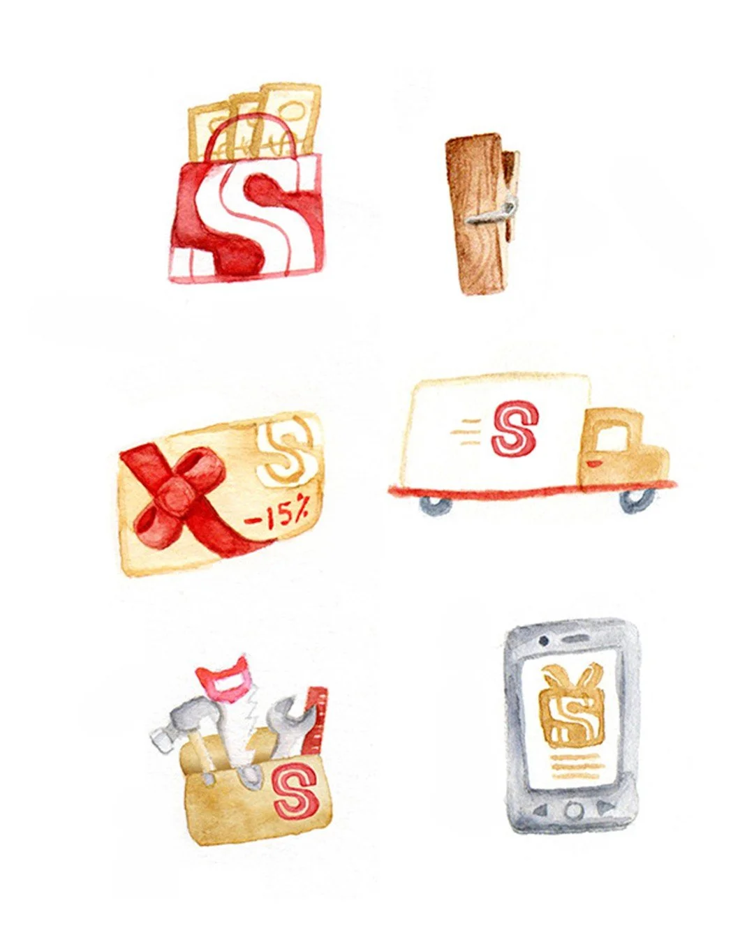 I created this series of illustrations for Sears, producing everything from small spot illustrations to full-page compositions. Each piece was painted in watercolor. Although the client ultimately decided not to use the illustrations, they remained a