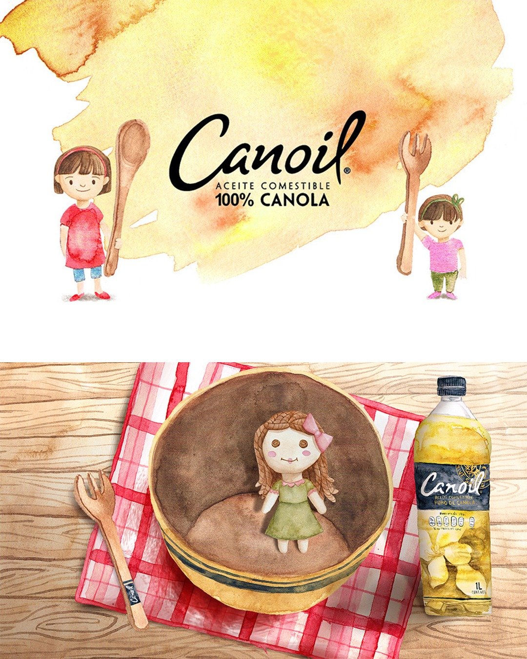 I created these watercolor illustrations, after being invited to collaborate by a colleague. The artwork was produced for a series of sponsor videos for Telet&oacute;n. Each illustration was planned and painted in separate elements so it could later 