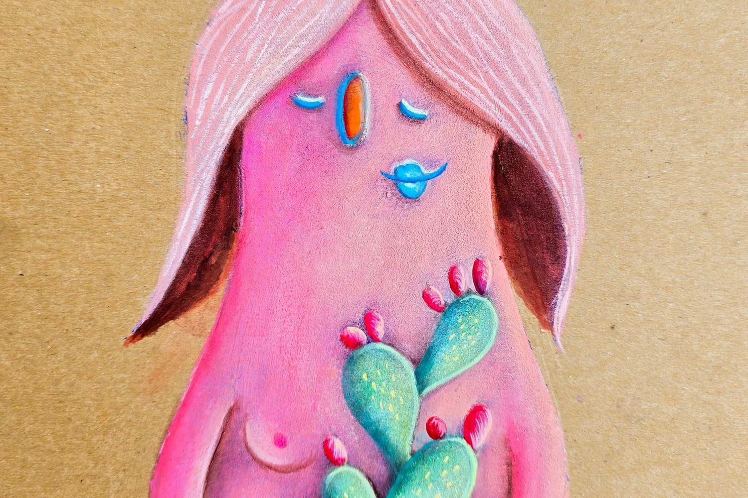 Cacti girl, holding vase