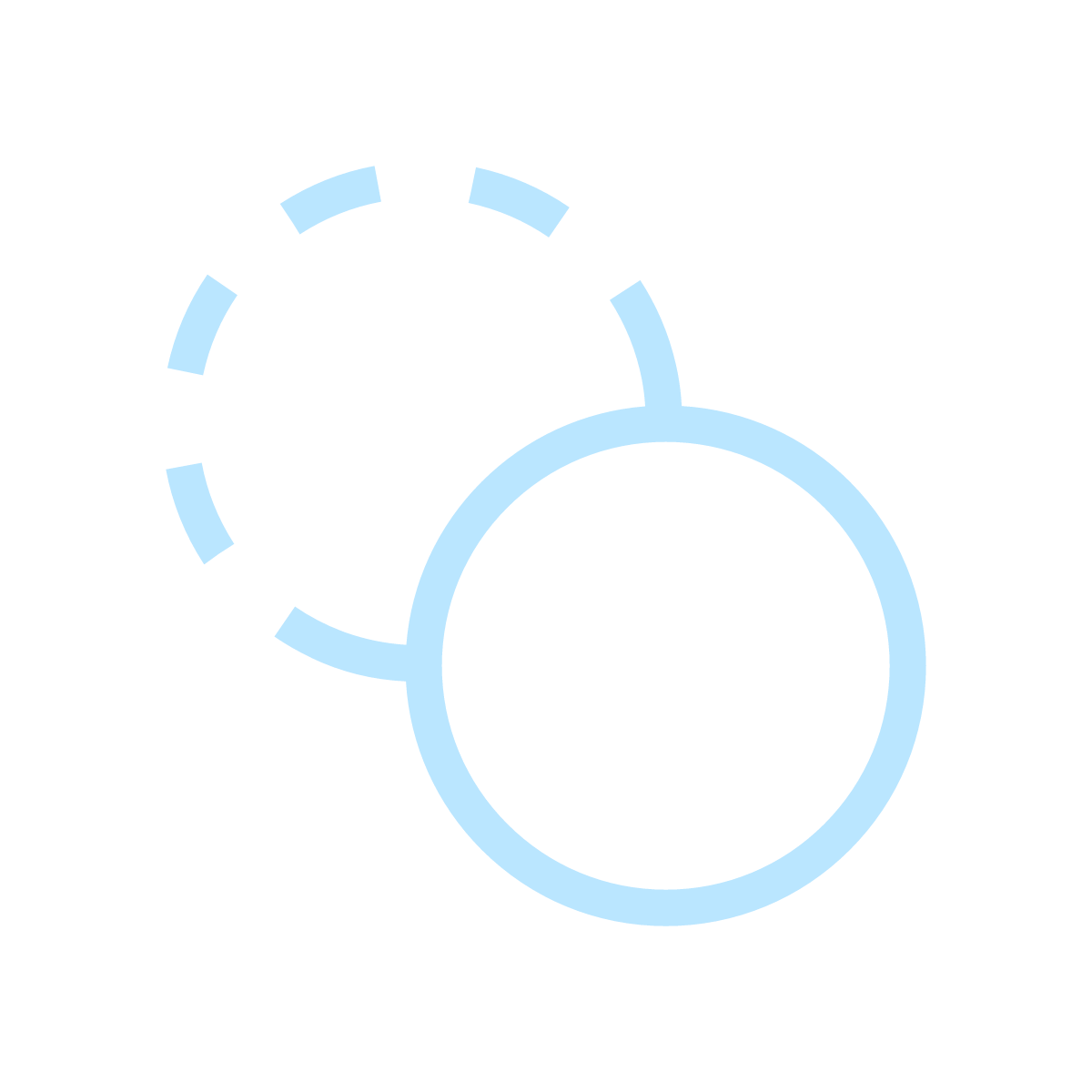A line drawing icon of gender transition with a solid circle and an arrow pointing at the circle, accompanied by a dashed circle and an arrow.