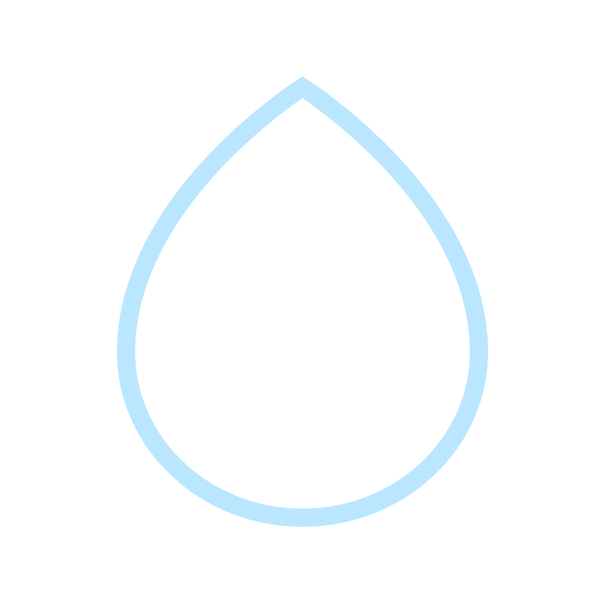 Simple outline of a water droplet with a light blue border on a black background.