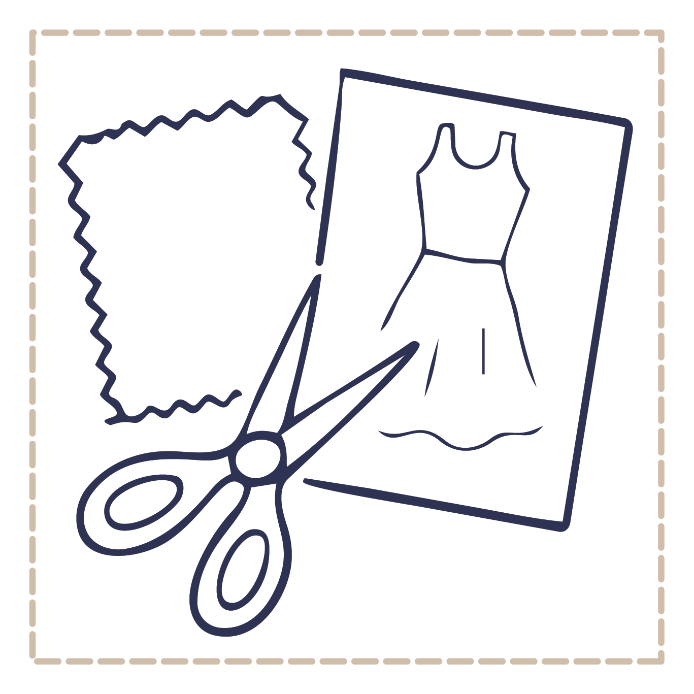 A sewing kit with fabric, scissors, and a pattern for a dress.