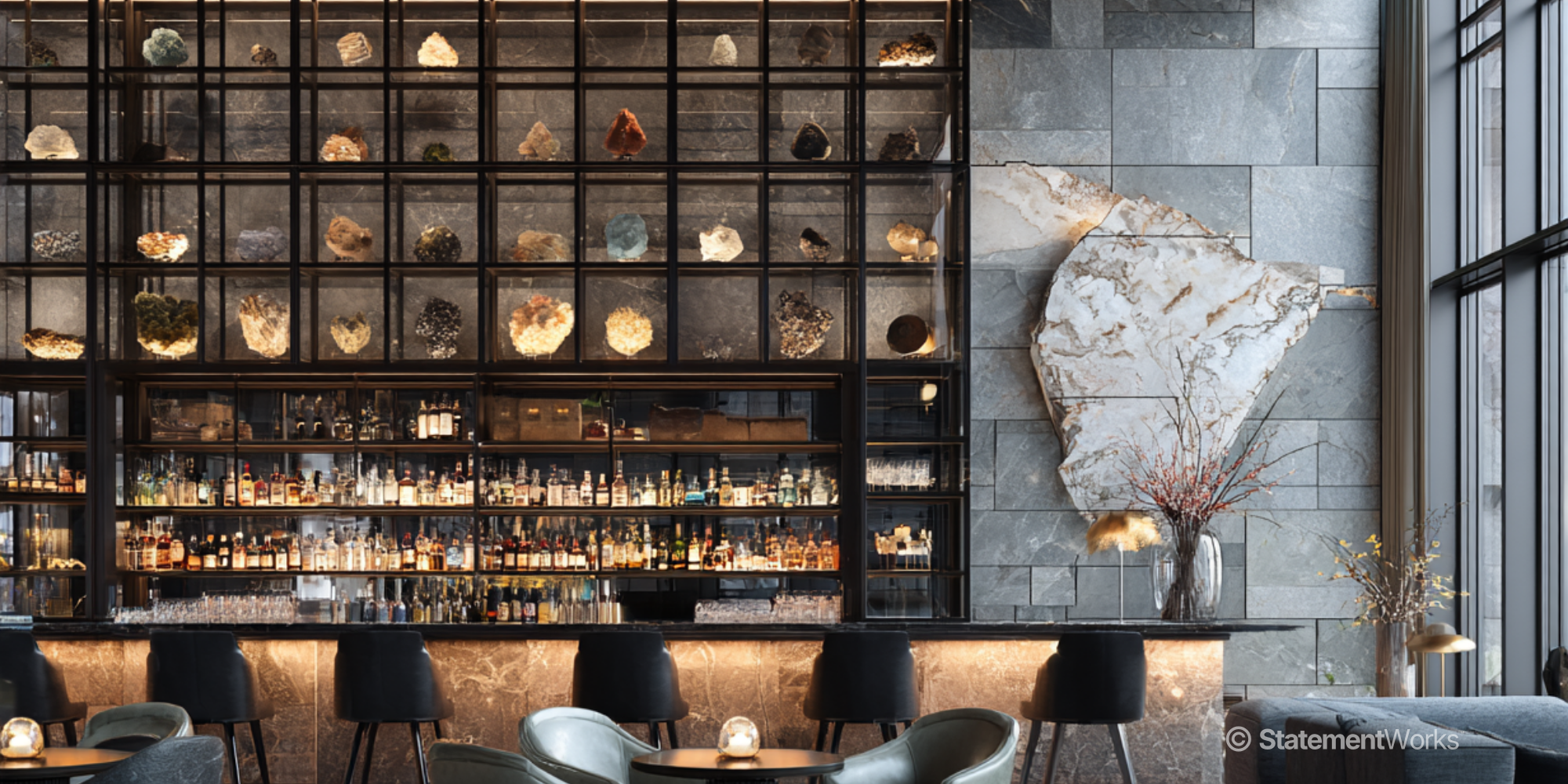 Luxury bar with mineral collection