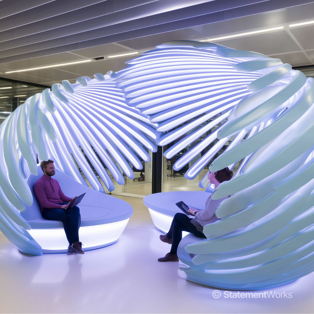 illuminated feather seating sculpture