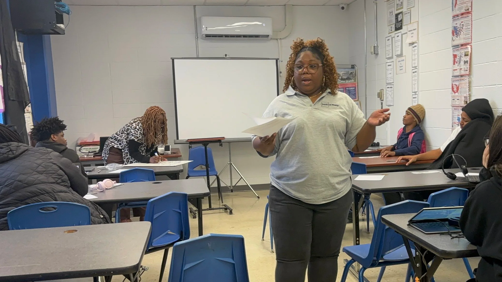 Early classroom session from Chart & Heavy’s first live lesson at Central High School, representing the starting point of the program’s growth and impact.