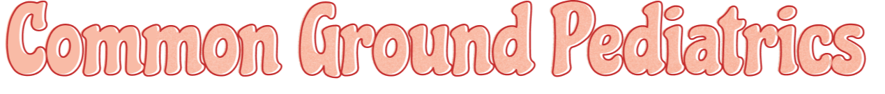 Common Ground Pediatrics Logo, which has bubbly fun letters in peach and outlined in dark orange