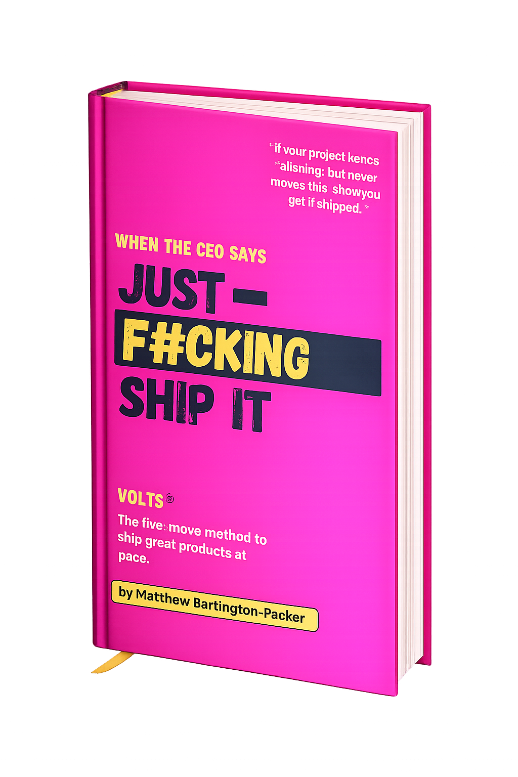Pink book titled "When the CEO says just f#cking ship it" by Matthew Bartington-Packer. The cover includes text about project management and shipping products.