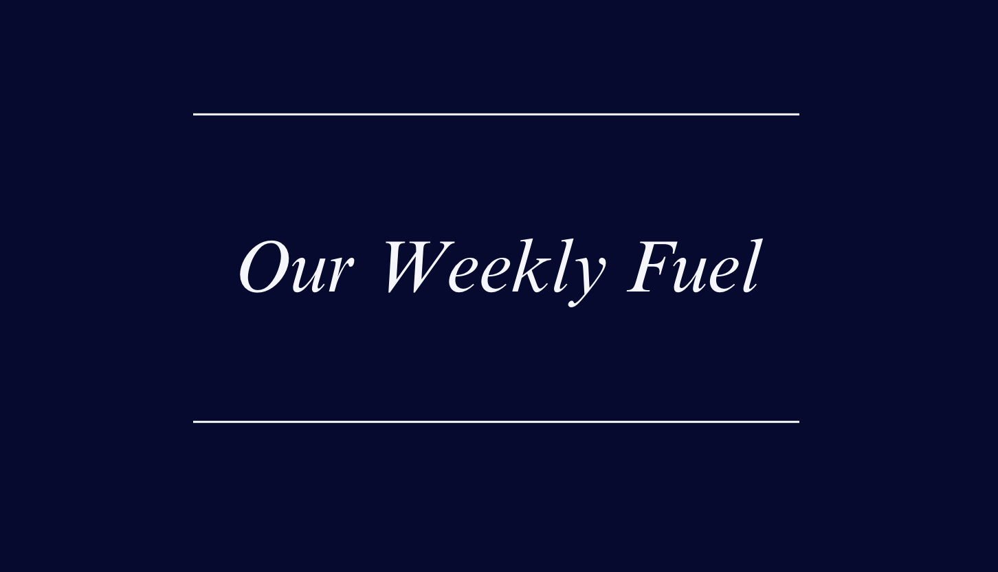 Slide with the title 'Our Weekly Fuel' on a dark blue background, with horizontal lines above and below the text.