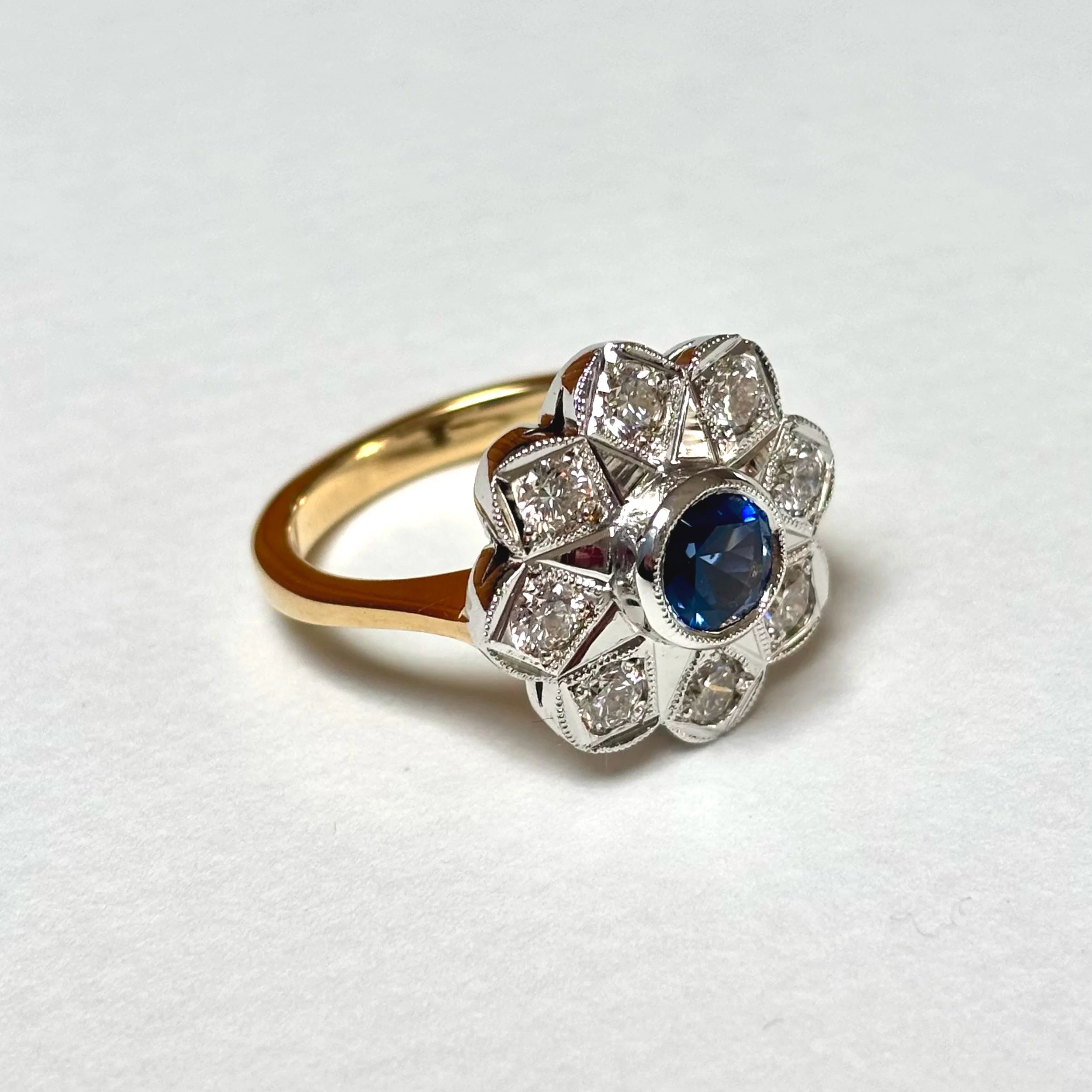 Vintage Sapphire & Diamond Cluster Ring