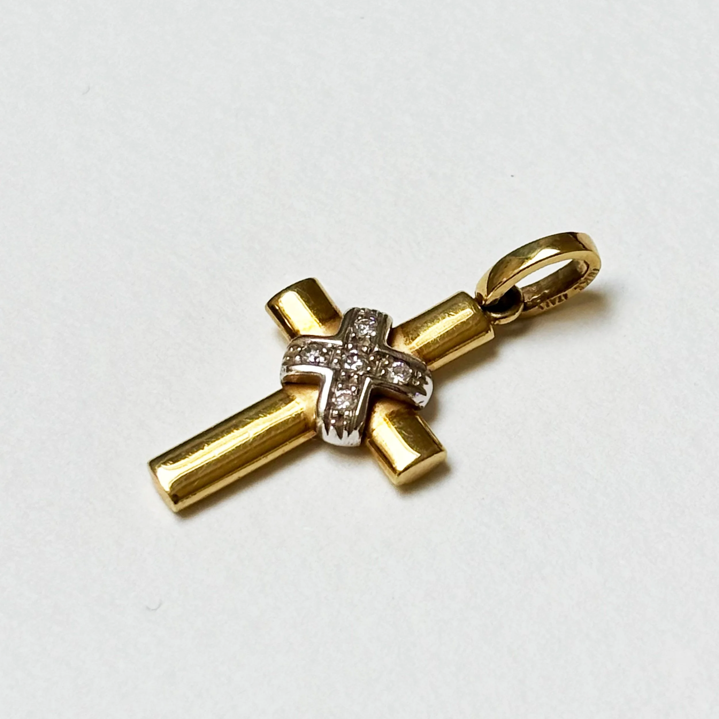 9ct Gold Cross Pendant with Diamond Accents