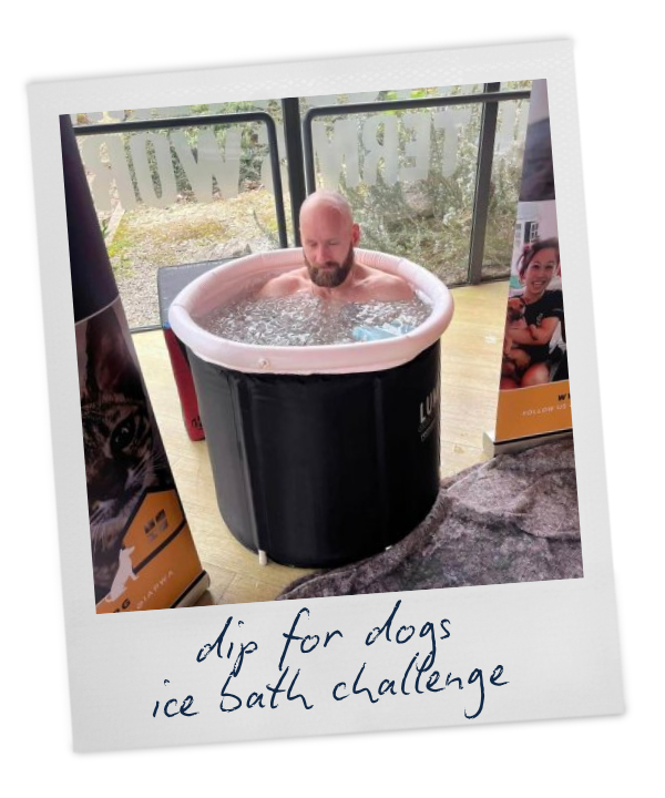 A man sits in an ice bath.