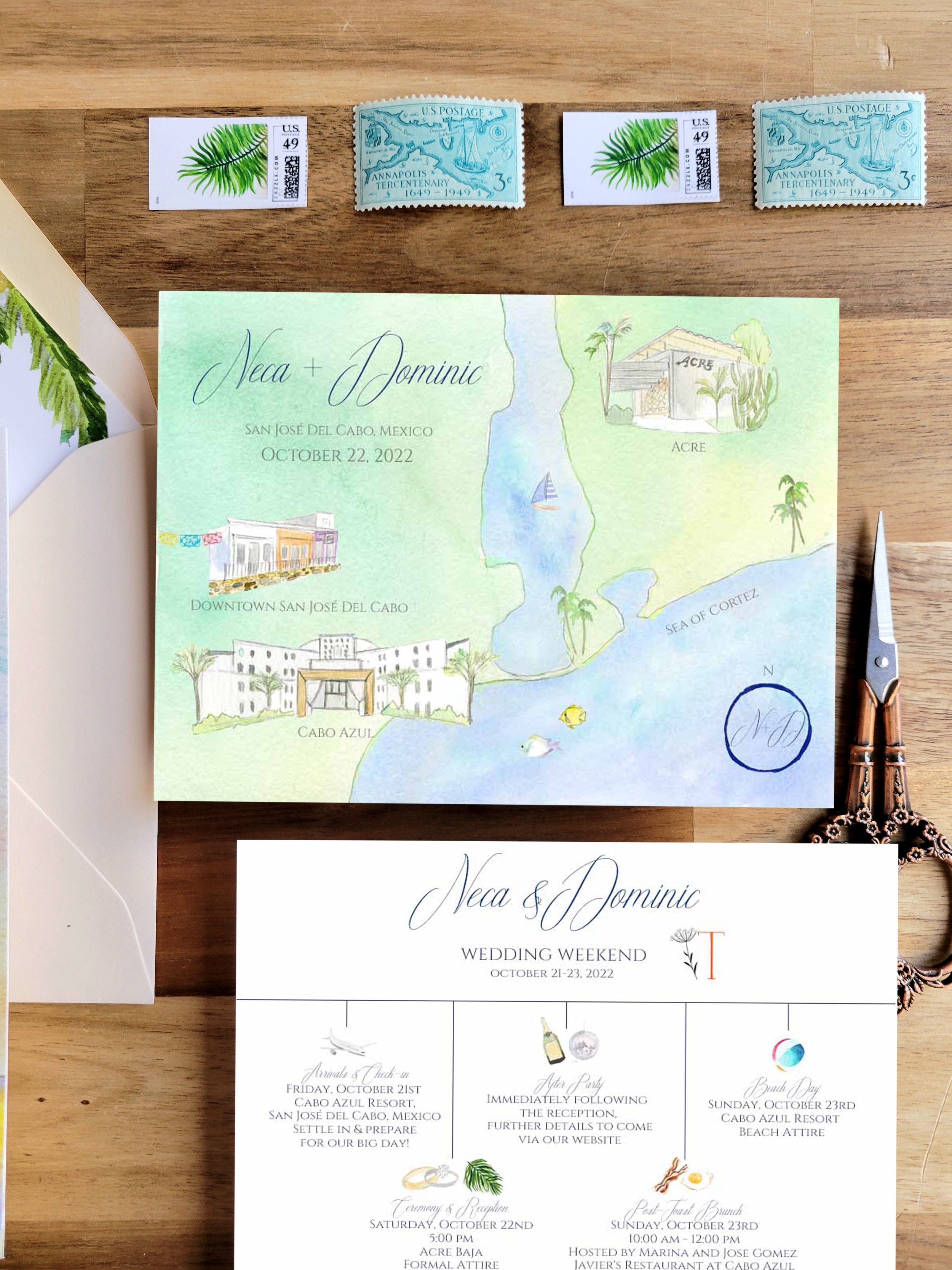 Acre, San Jose Del Cabo, wedding invitations featuring Cabo Azul by Tying the Knots Studio 2