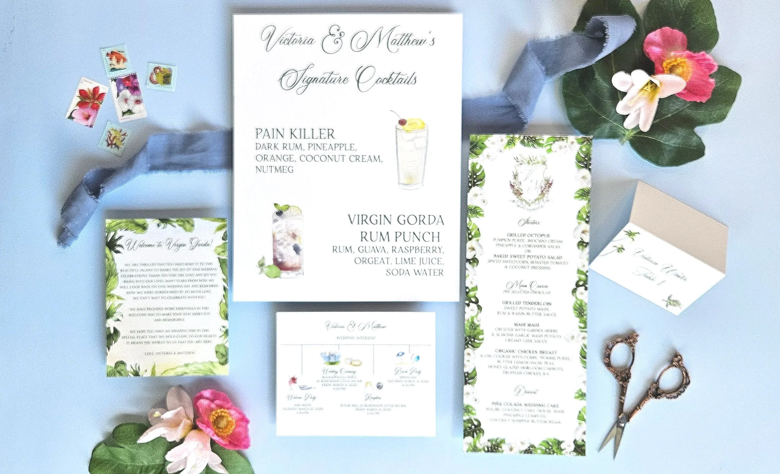 Virgin Gorda Rosewood Little Dix Bay British Virgin Island wedding invitation set featuring customizable vibrant watercolors and island theme by Tying the Knots Wedding Studio 6