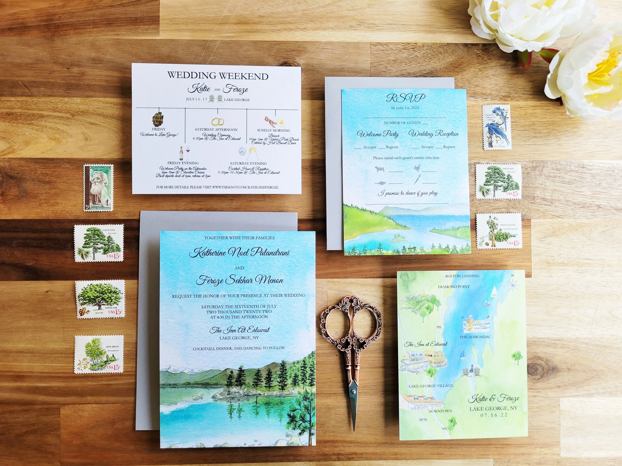 The Inn at Erlowest Lake George Wedding Invitations by Tying the Knots Wedding Studio 5