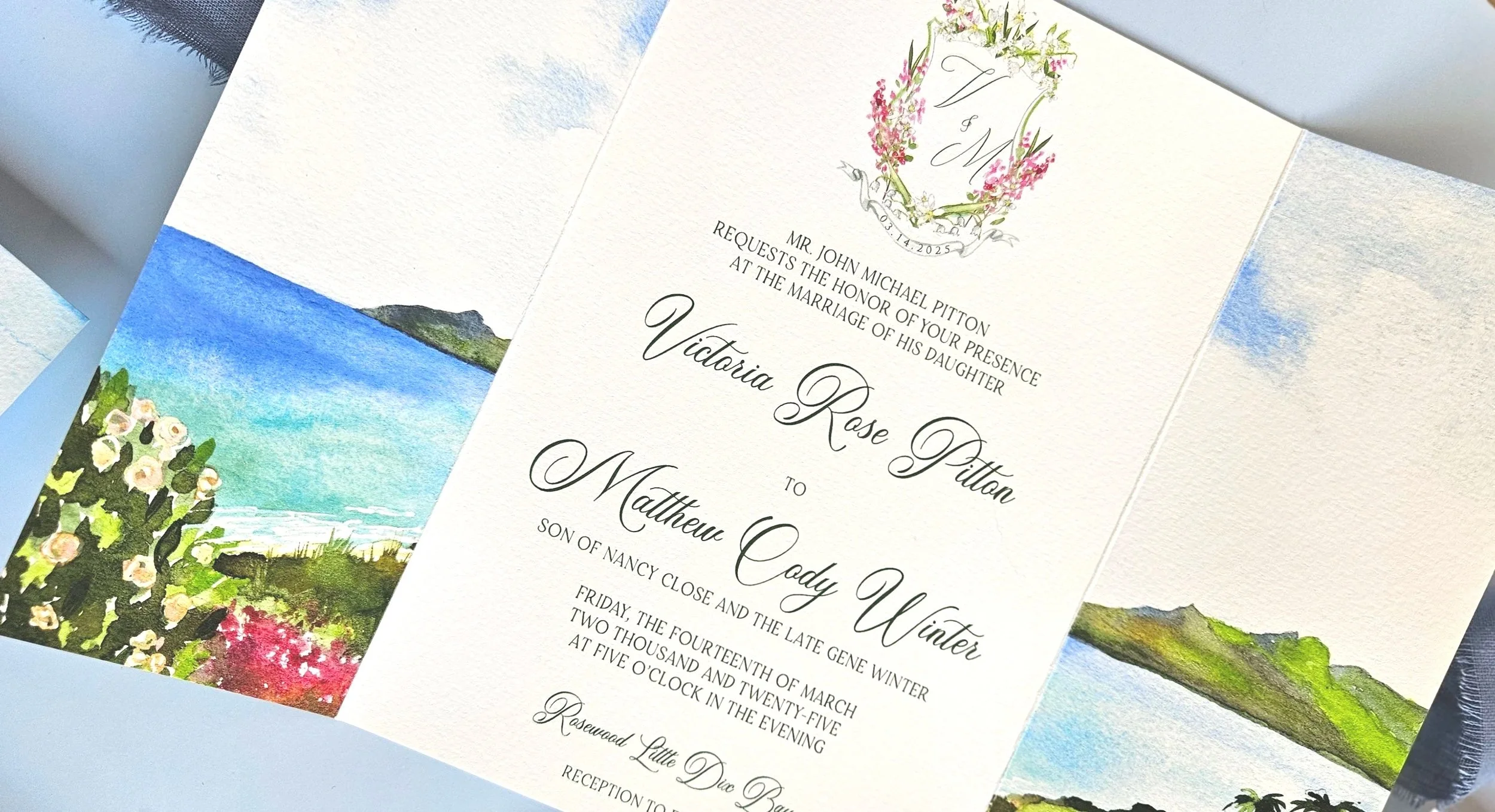 Virgin Gorda Rosewood Little Dix Bay British Virgin Island wedding invitation set featuring customizable vibrant watercolors and island theme by Tying the Knots Wedding Studio 3