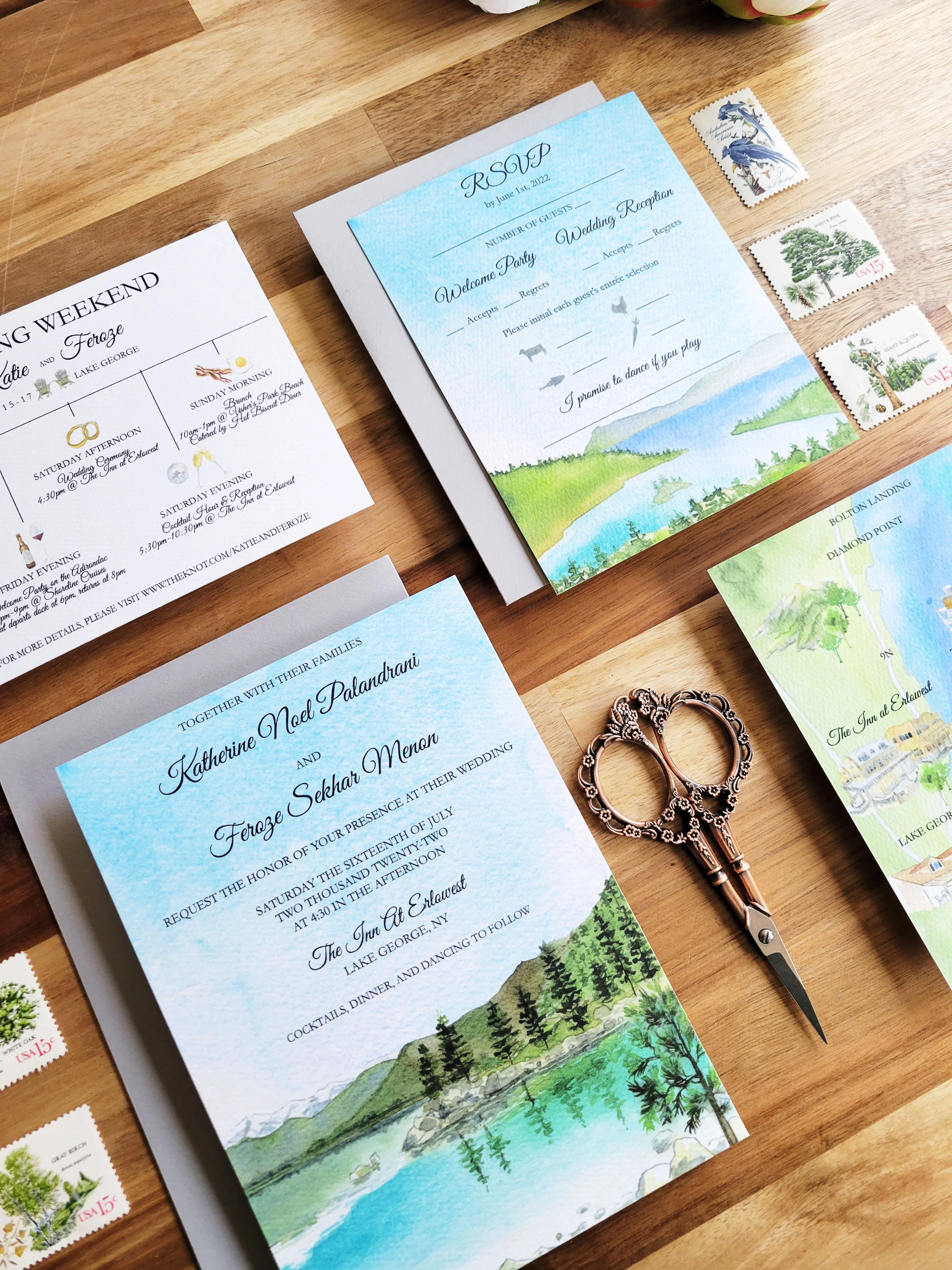 The Inn at Erlowest Lake George Wedding Invitations by Tying the Knots Wedding Studio 7
