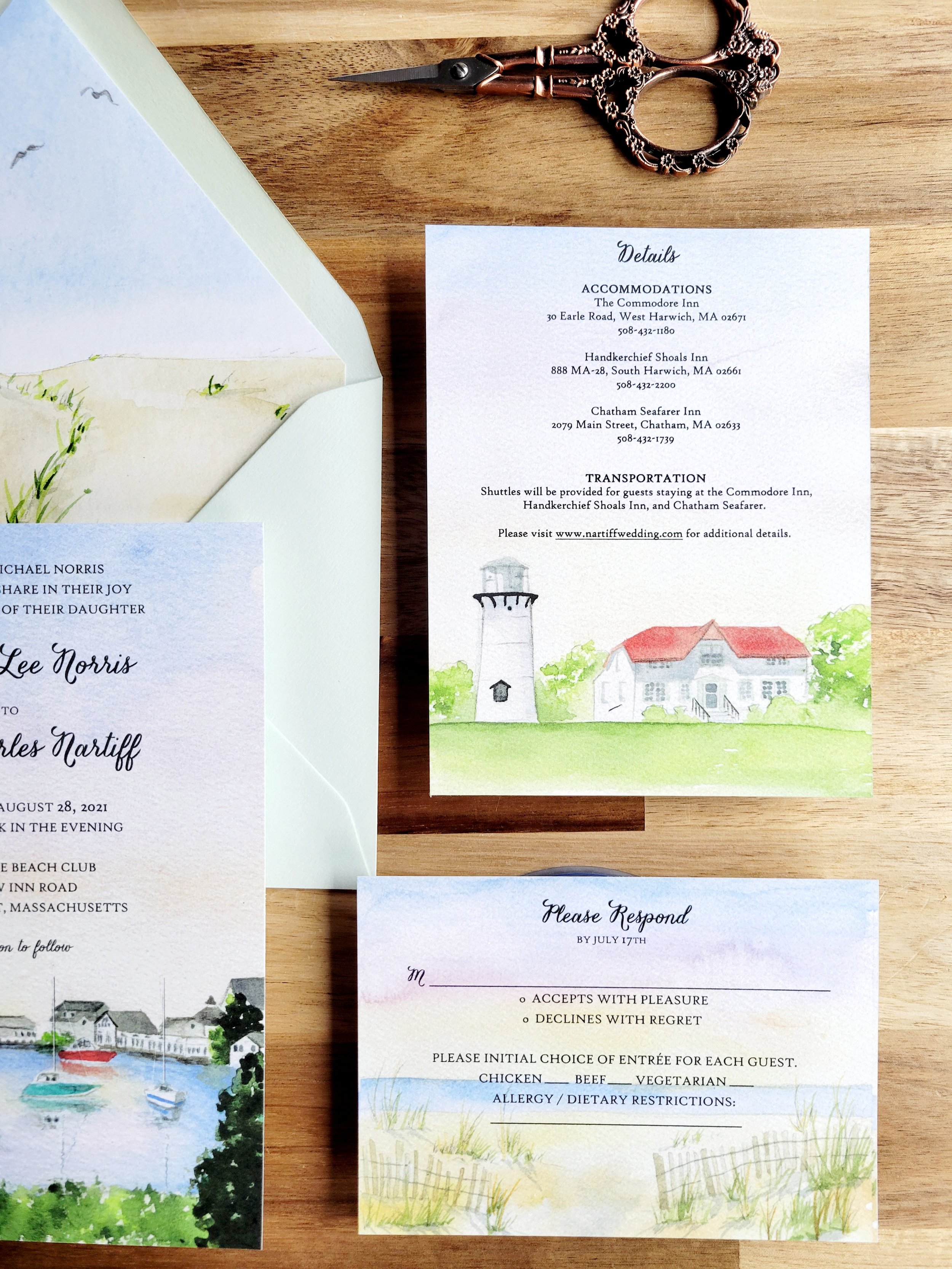 Wychmere Beach Club wedding invitations, featuring Harwich Port by Tying the Knots Studio 3
