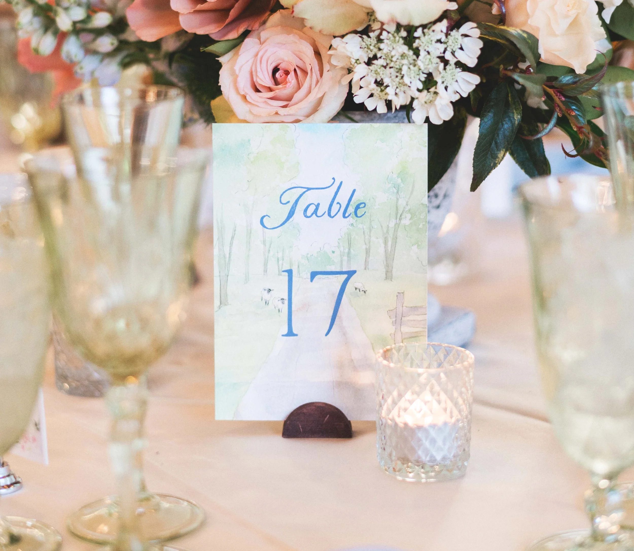 Seven Springs Customizable Wedding Invitations, RSVP cards, Welcome Dinner cards, Details cards, envelope liners featuring sheep and landscapes by Tying the Knots Wedding Studio 18