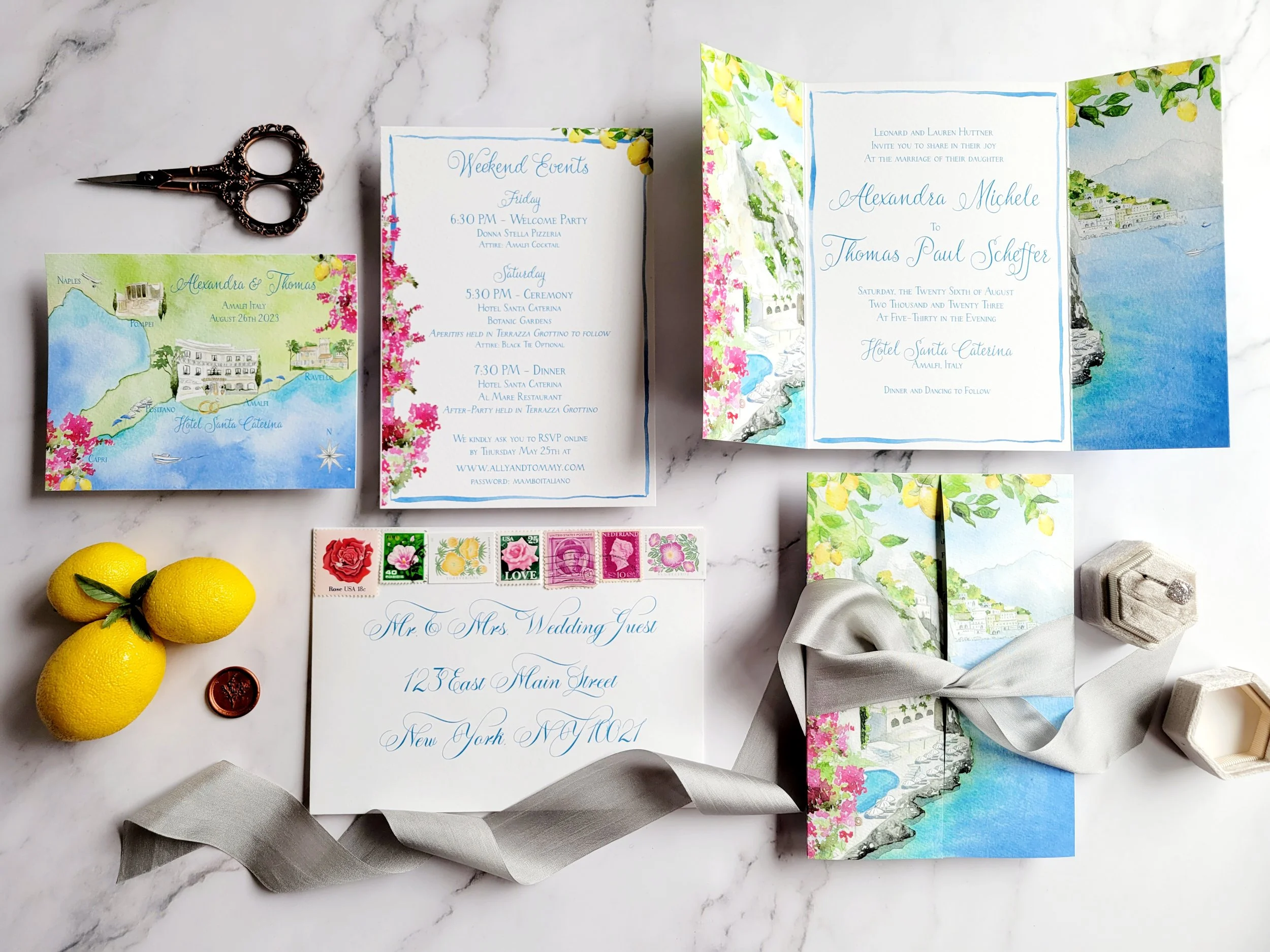 Italian Amalfi Coast Wedding Invitation Suite