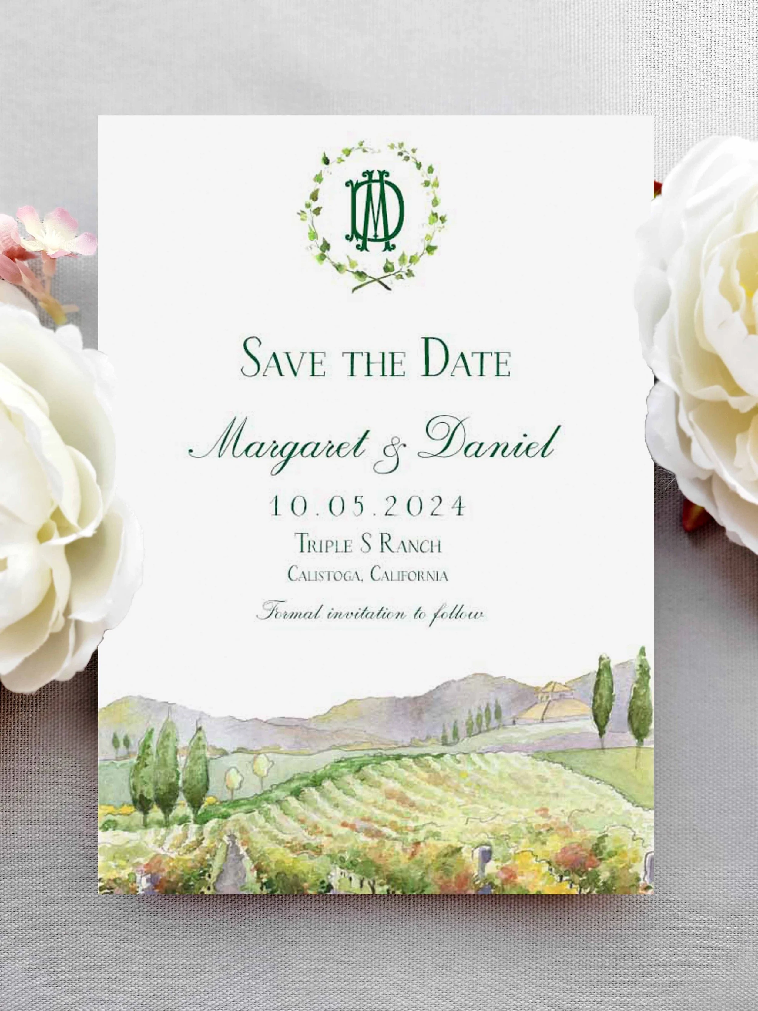 Watercolor save the dates vineyard napa valley by Tying the Knots